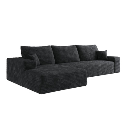3 Seat Black Corduroy Sofa - Modern Sectional Couch