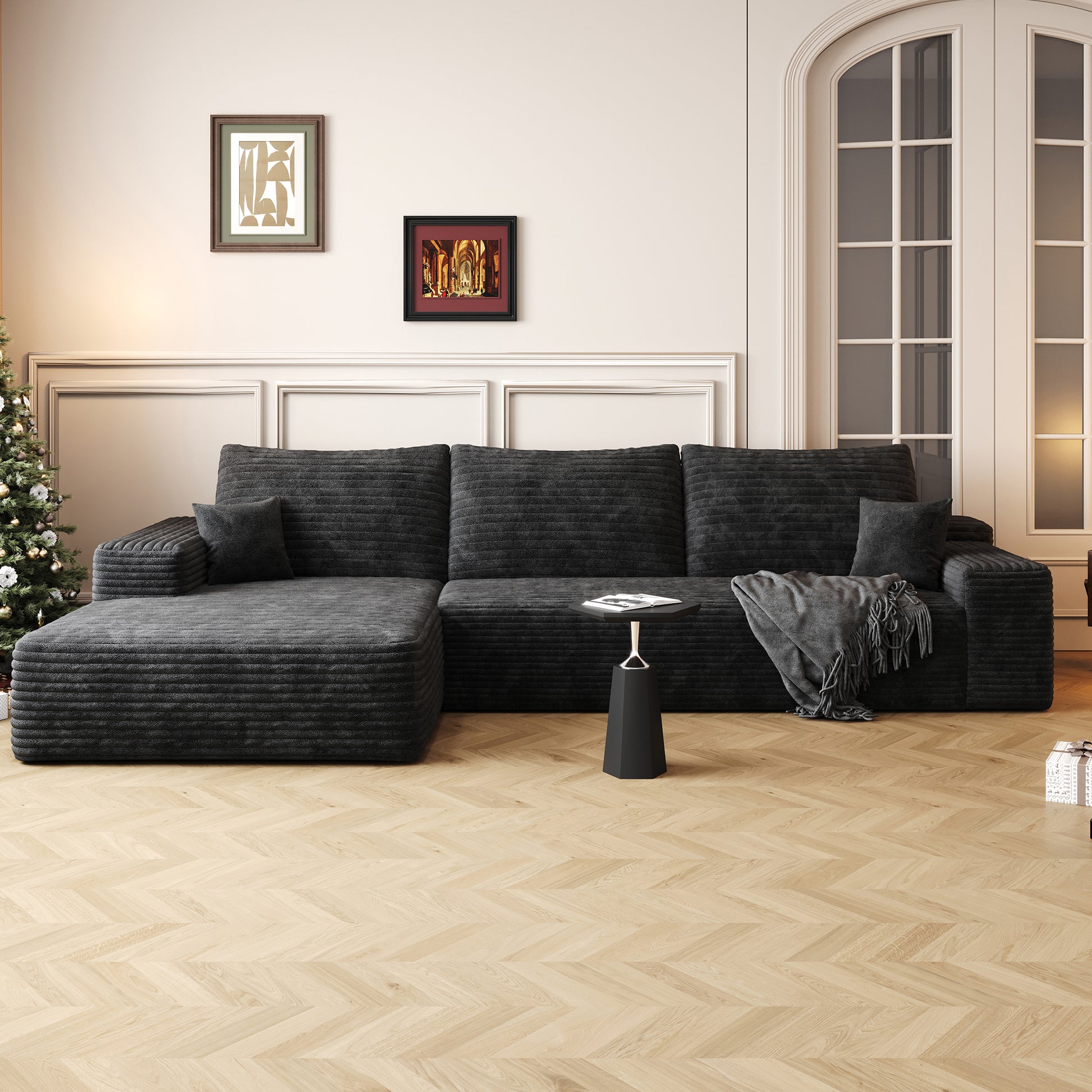 107" Cloud Sectional Couch with L-Shape Chaise,Modern Modular Sofa with Deep Seat, Upholstered Couches for Living Room Bedroom,No Assembly Required (Plush Corduroy Fabric)