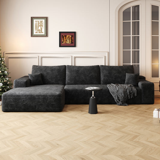107" Cloud Sectional Couch with L-Shape Chaise,Modern Modular Sofa with Deep Seat, Upholstered Couches for Living Room Bedroom,No Assembly Required (Plush Corduroy Fabric)