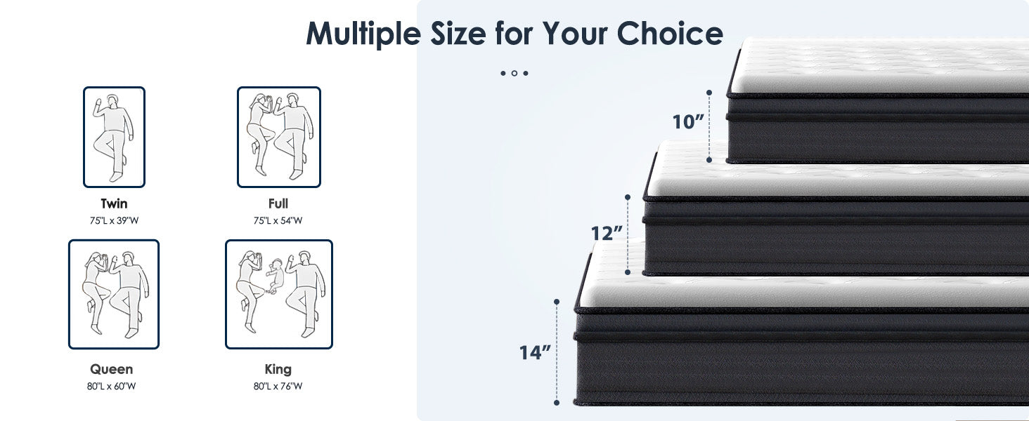 King Size Memory Foam Mattress - 10 Inch Hybrid for Bedroom