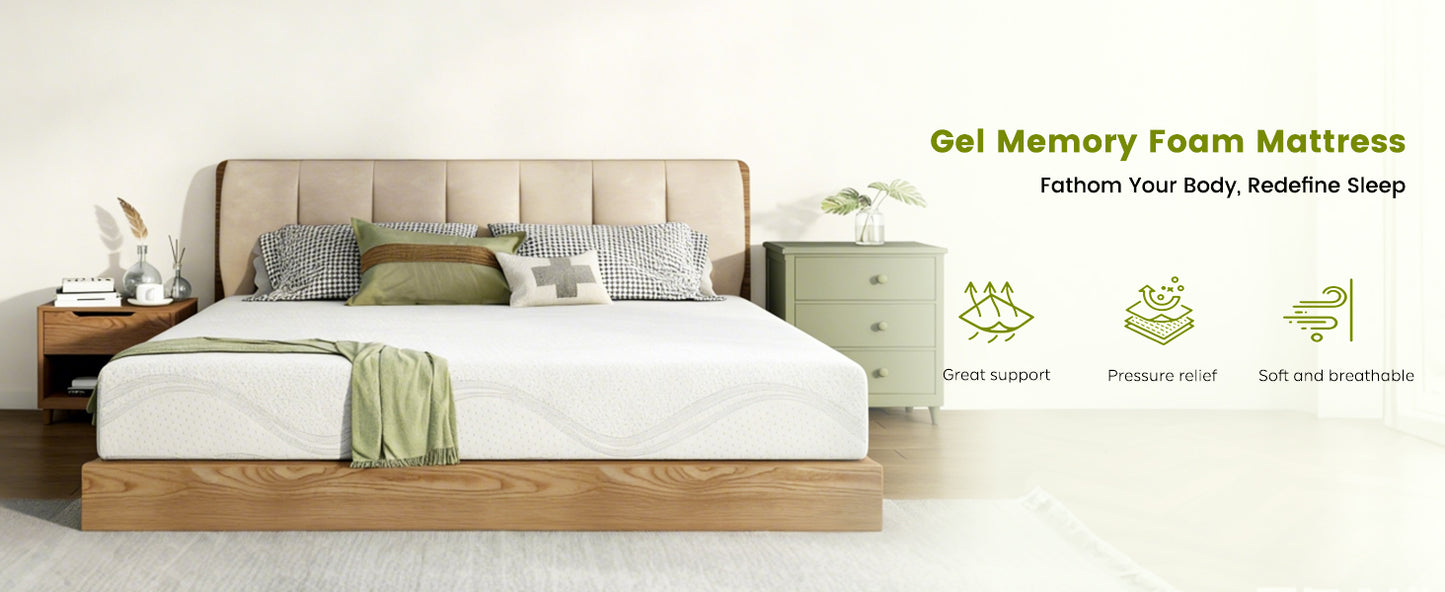 Full Memory Foam Mattress, White Polyurethane, Full Size Bed for Bedroom