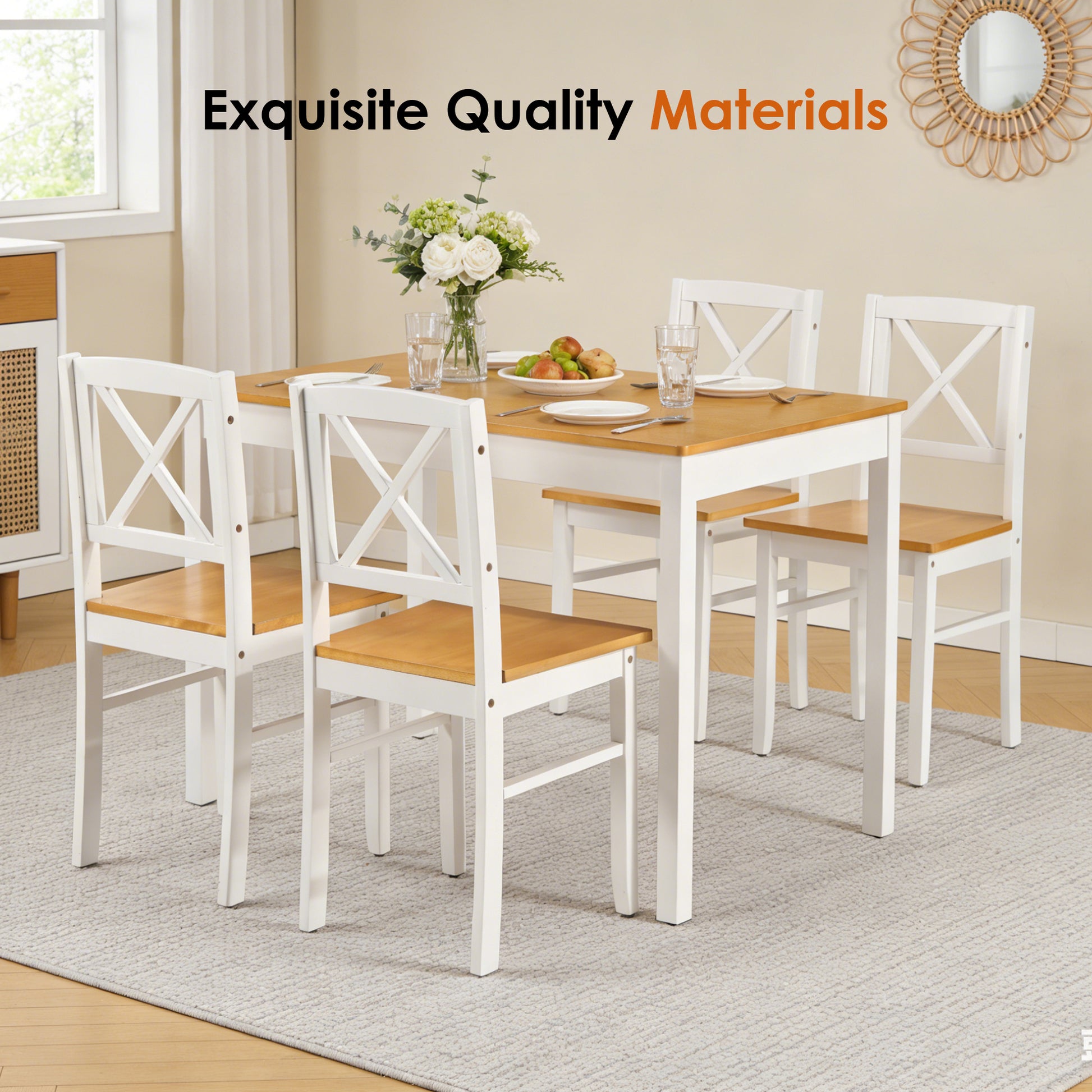 Solid Wood Dining Set with Chairs for Kitchen or Restaurant Use for Dining Room
