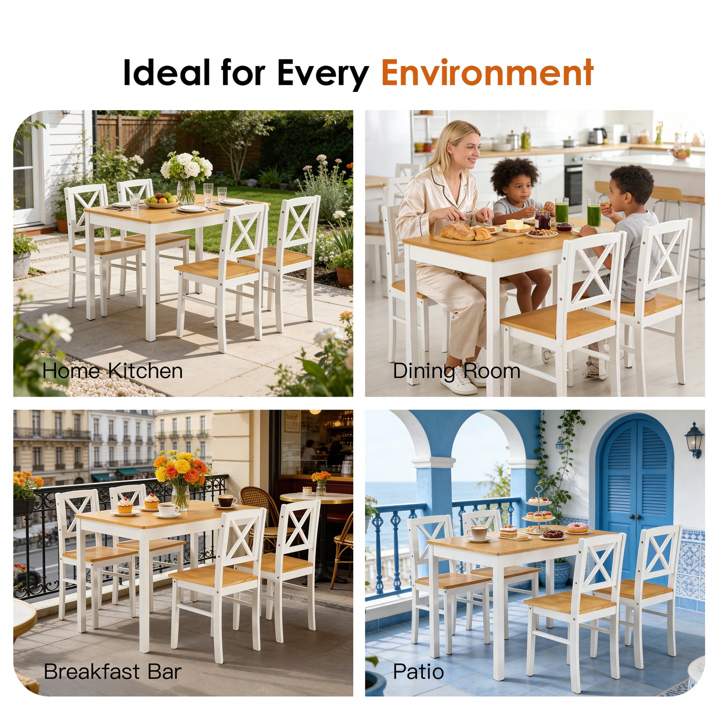 Solid Wood Dining Set with Chairs for Kitchen or Restaurant Use for Dining Room