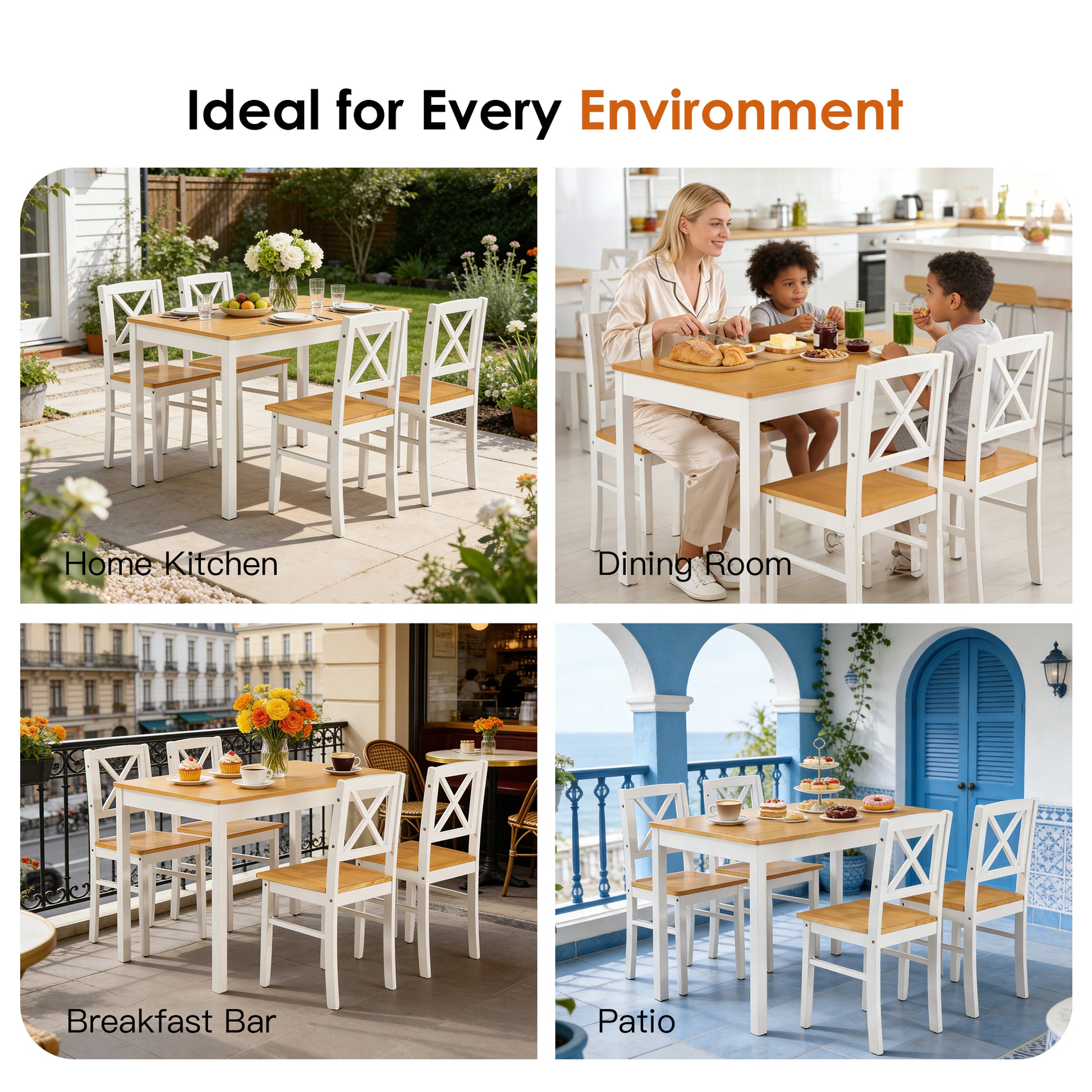 Solid Wood Dining Set with Chairs for Kitchen or Restaurant Use for Dining Room