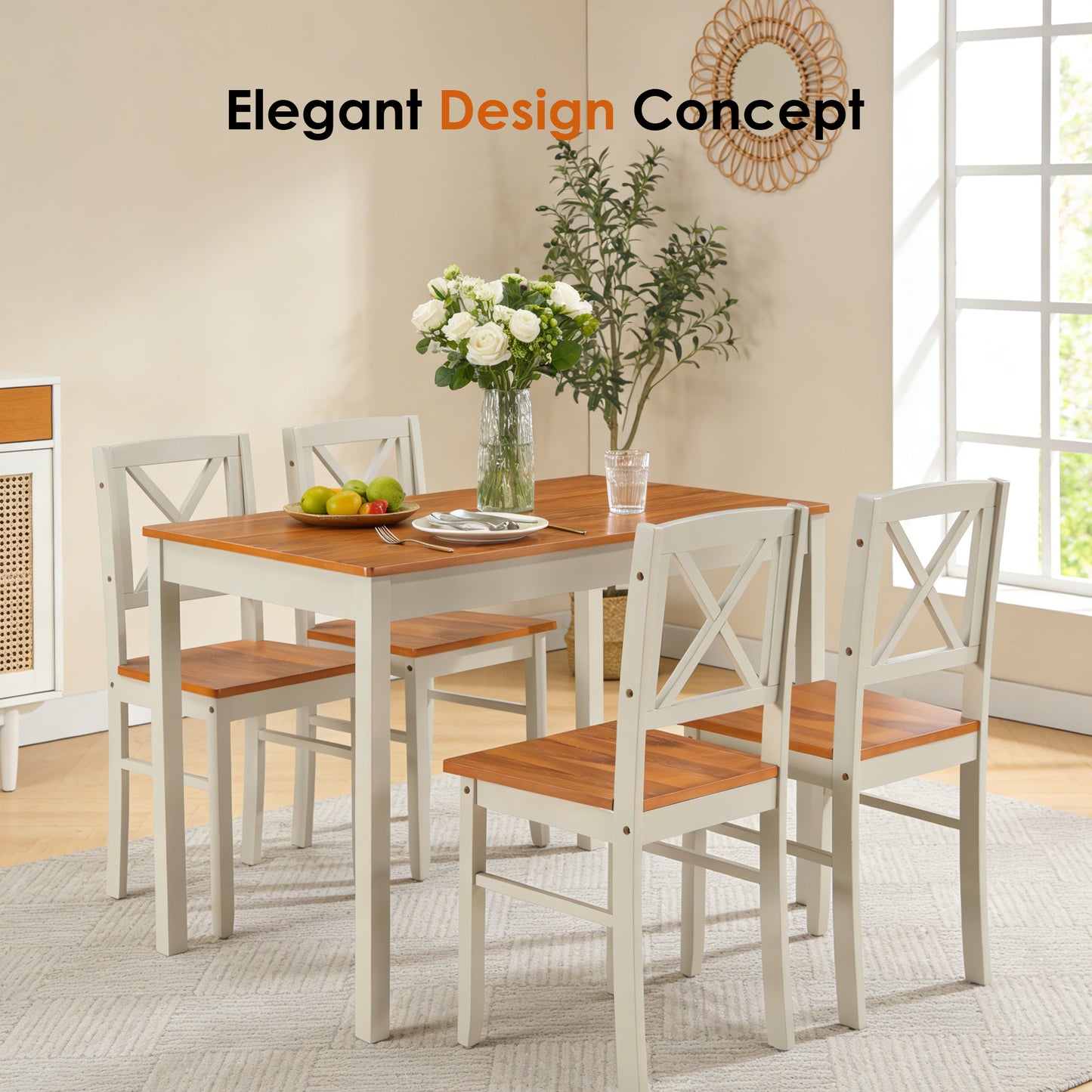 5-Piece Grey Brown Dining Table Set - Space Saving Kitchen Table for Dining Room