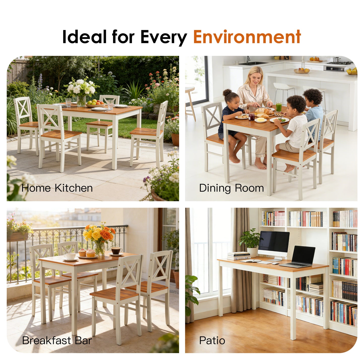 5-Piece Grey Brown Dining Table Set - Space Saving Kitchen Table for Dining Room