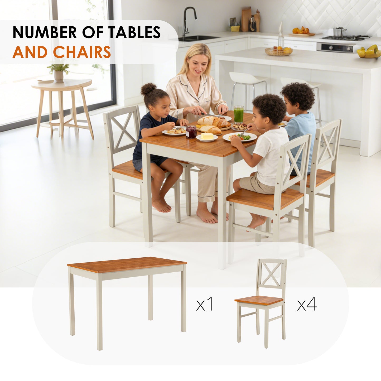 5-Piece Grey Brown Dining Table Set - Space Saving Kitchen Table for Dining Room