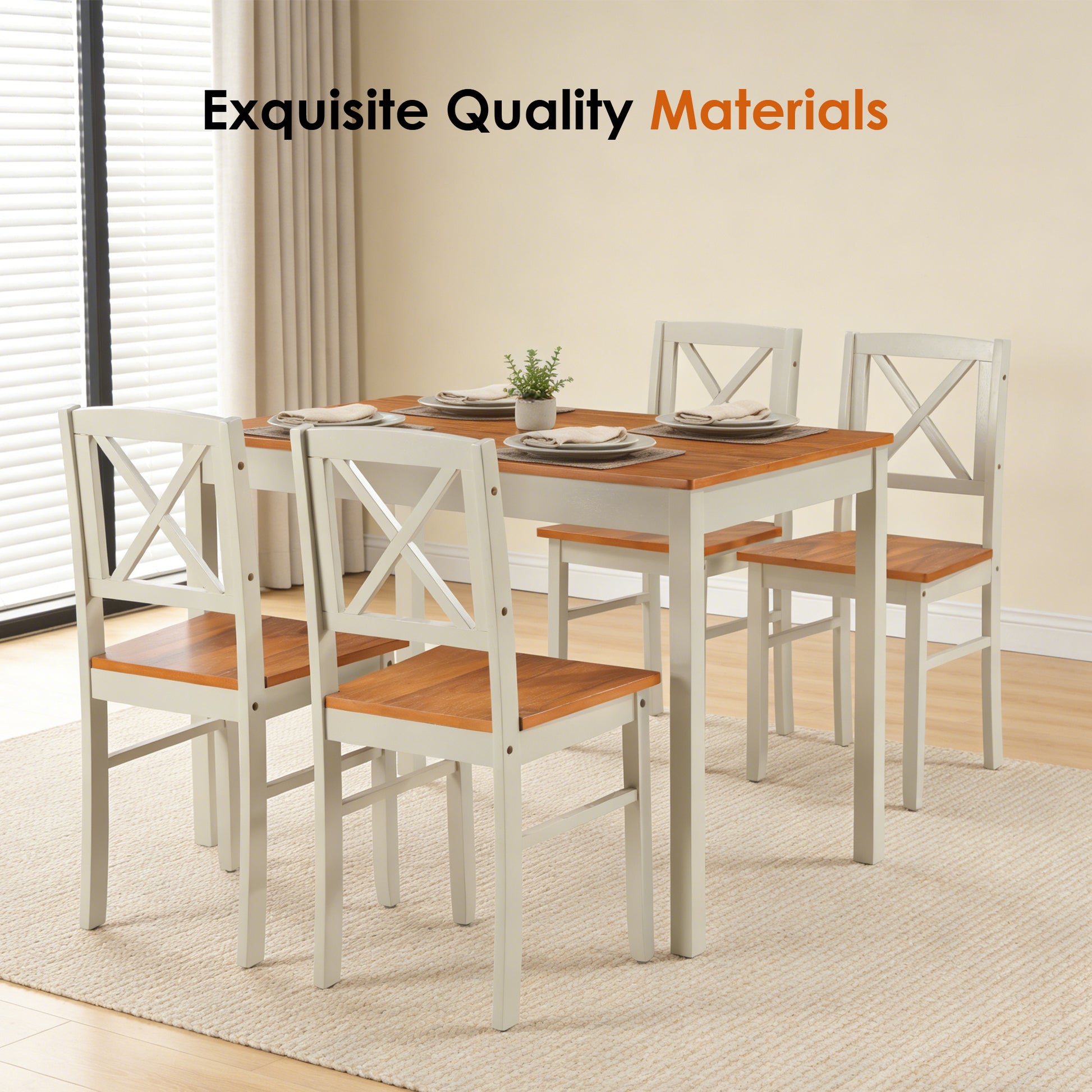 5-Piece Grey Brown Dining Table Set - Space Saving Kitchen Table for Dining Room