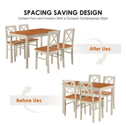 5-Piece Grey Brown Dining Table Set - Space Saving Kitchen Table for Dining Room