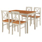 5-Piece Kitchen Dining Set, Solid Rubberwood Table & 4 Chairs, Grey & Dark Brown Space-Saving Design for Small Spaces, Easy to Clean, for Apartment & Restaurant