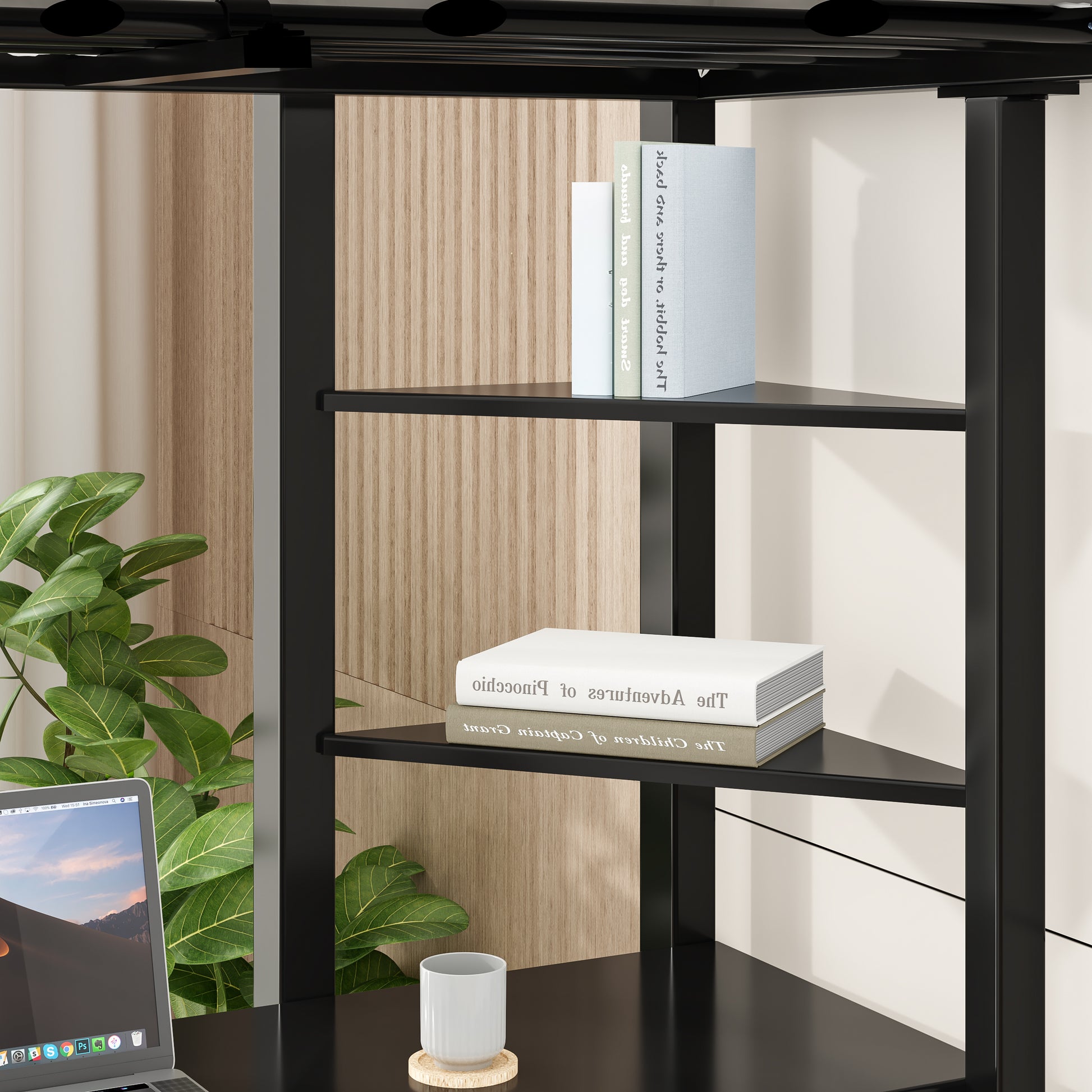 Twin Size Loft Bed with Desk - Black Iron Frame