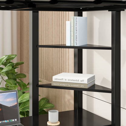 Twin Size Loft Bed with Desk - Black Iron Frame