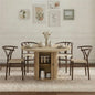 4-piece set of walnut color woven dining chairs, including a 47.2-inch round Roman column table with storage function, suitable for restaurants/wooden color