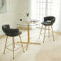 2-person glass bar table combination, 3-piece modern kitchen bar table set including 2 cotton and linen soft cushioned bar chairs, suitable for glass bar table combination in kitchen and dining rooms