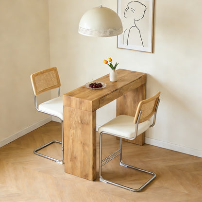 2-Seat White Bar Table with PU Leather Chair & Storage for Dining Room