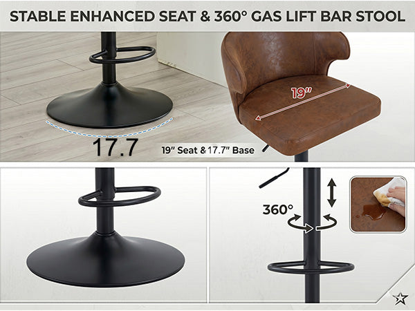 Rotating Adjustable Bar Stools - Suede, Set of 2