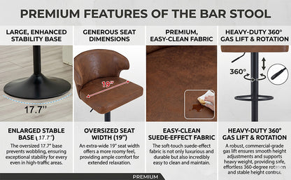 Rotating Adjustable Bar Stools - Suede, Set of 2