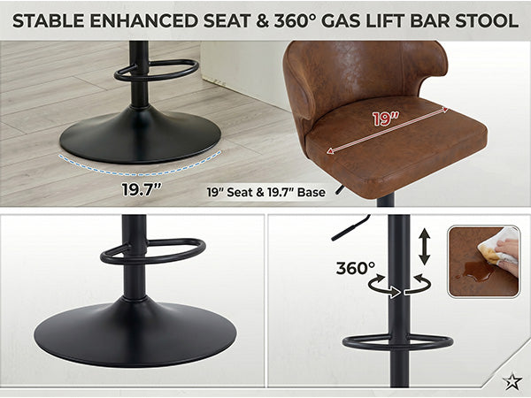 Rotating Adjustable Bar Stools - Suede, Set of 2