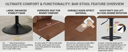 Rotating Adjustable Bar Stools - Suede, Set of 2
