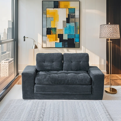2-Seat Black Fabric Sofa Bed - Convertible Sleeper for Living Room
