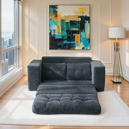 2-Seat Black Fabric Sofa Bed - Convertible Sleeper for Living Room