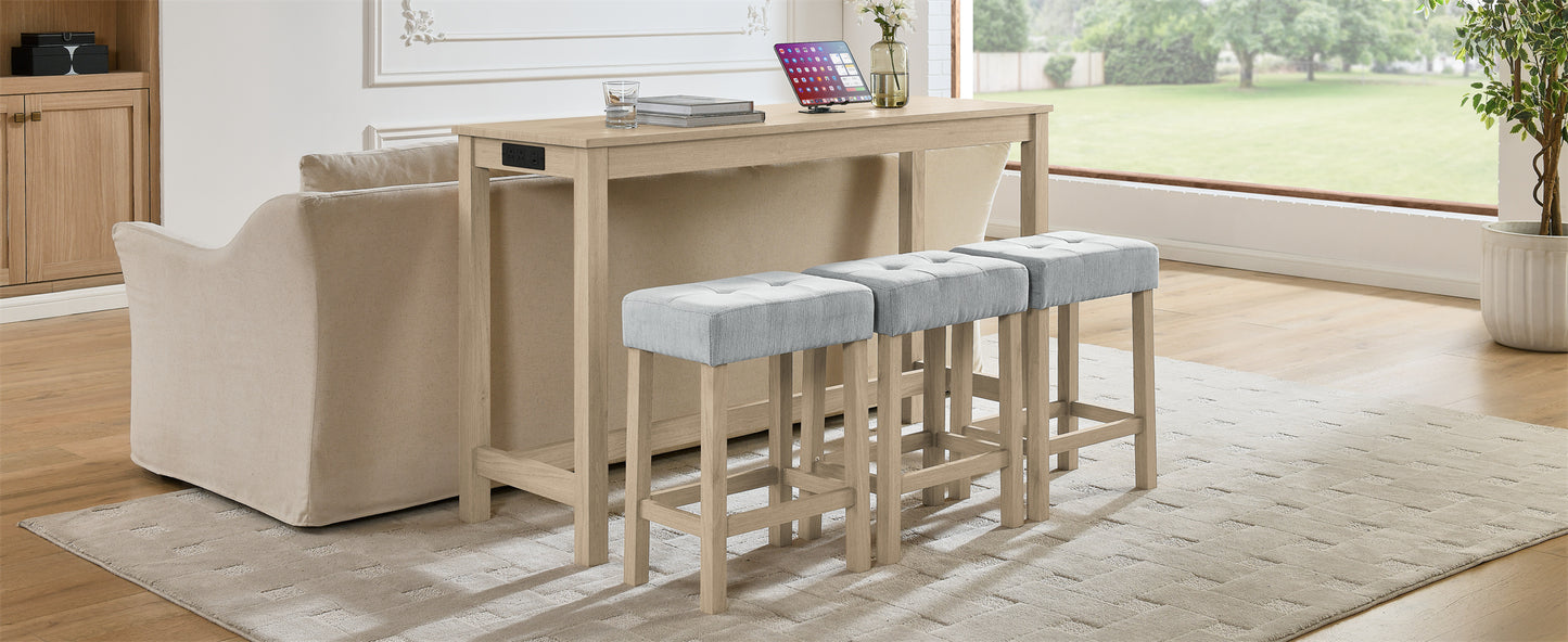 Light Oak Bar Table Set - 59 Inch Dining Table with 3 Stools