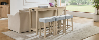 Light Oak Bar Table Set - 59 Inch Dining Table with 3 Stools