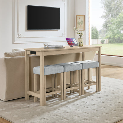 Light Oak Bar Table Set - 59 Inch Dining Table with 3 Stools