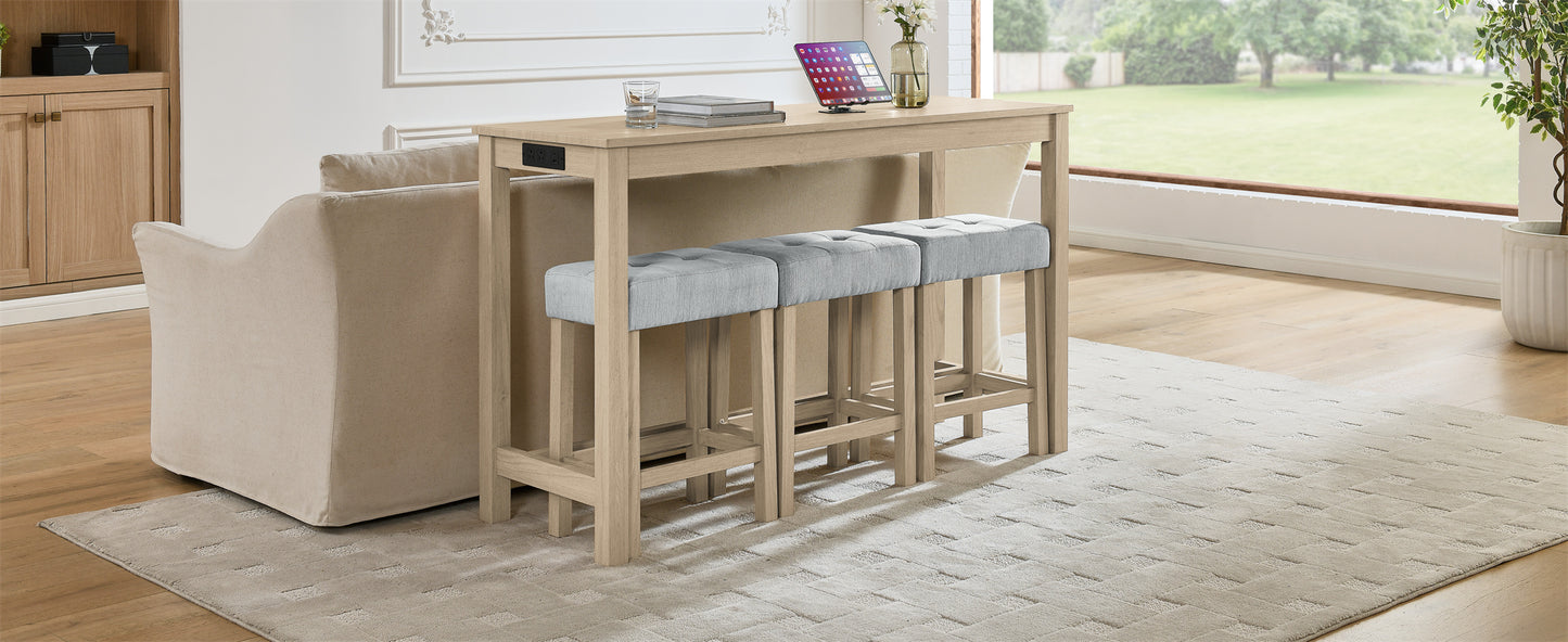 Light Oak Bar Table Set - 59 Inch Dining Table with 3 Stools