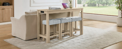 Light Oak Bar Table Set - 59 Inch Dining Table with 3 Stools