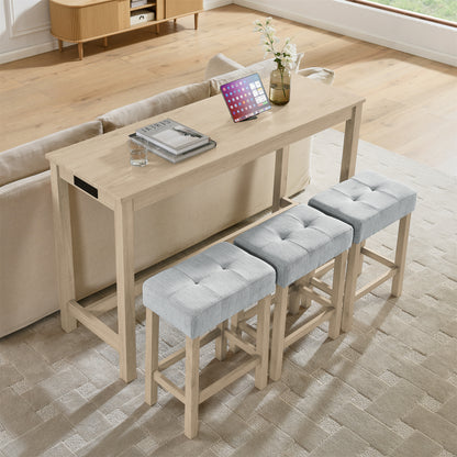 Light Oak Bar Table Set - 59 Inch Dining Table with 3 Stools