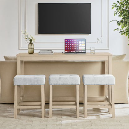 Light Oak Bar Table Set - 59 Inch Dining Table with 3 Stools