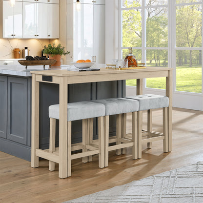 Light Oak Bar Table Set - 59 Inch Dining Table with 3 Stools