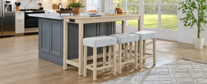 Light Oak Bar Table Set - 59 Inch Dining Table with 3 Stools