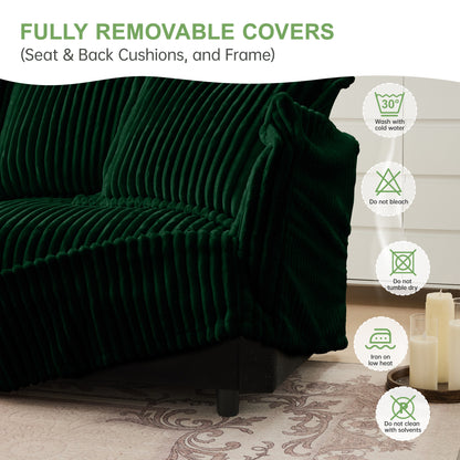 Green Corduroy Single Seat Sofa with Back Cushions for Living Room