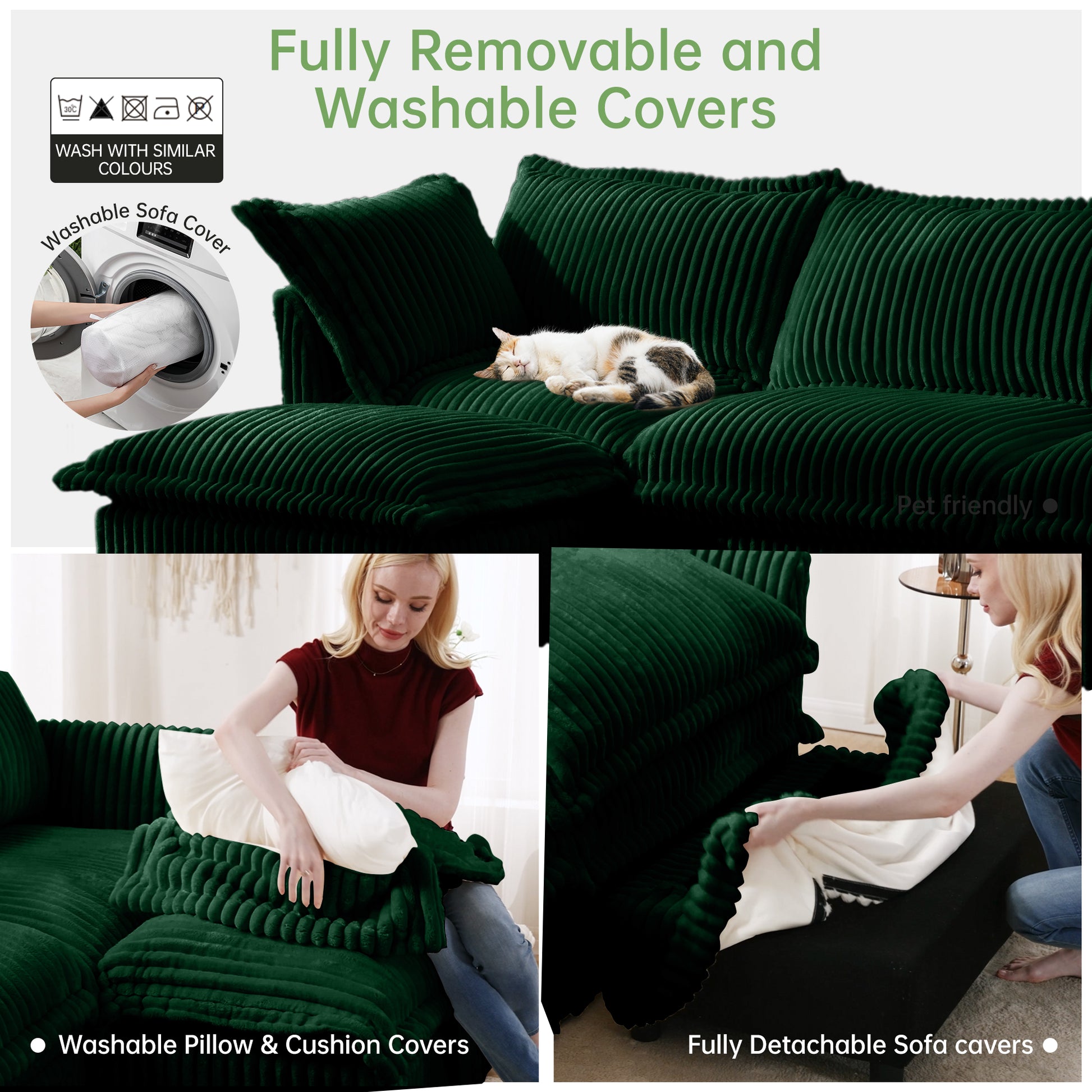 Green Corduroy Single Seat Sofa with Back Cushions for Living Room