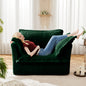 Slip-covered Armchair with 1 Big Back Cushion and 2 Big Toss Pillows, Single Deep Seat Comfy Single Couch Sofa Multiple Large Soft Pillows, Green Corduroy Fabric