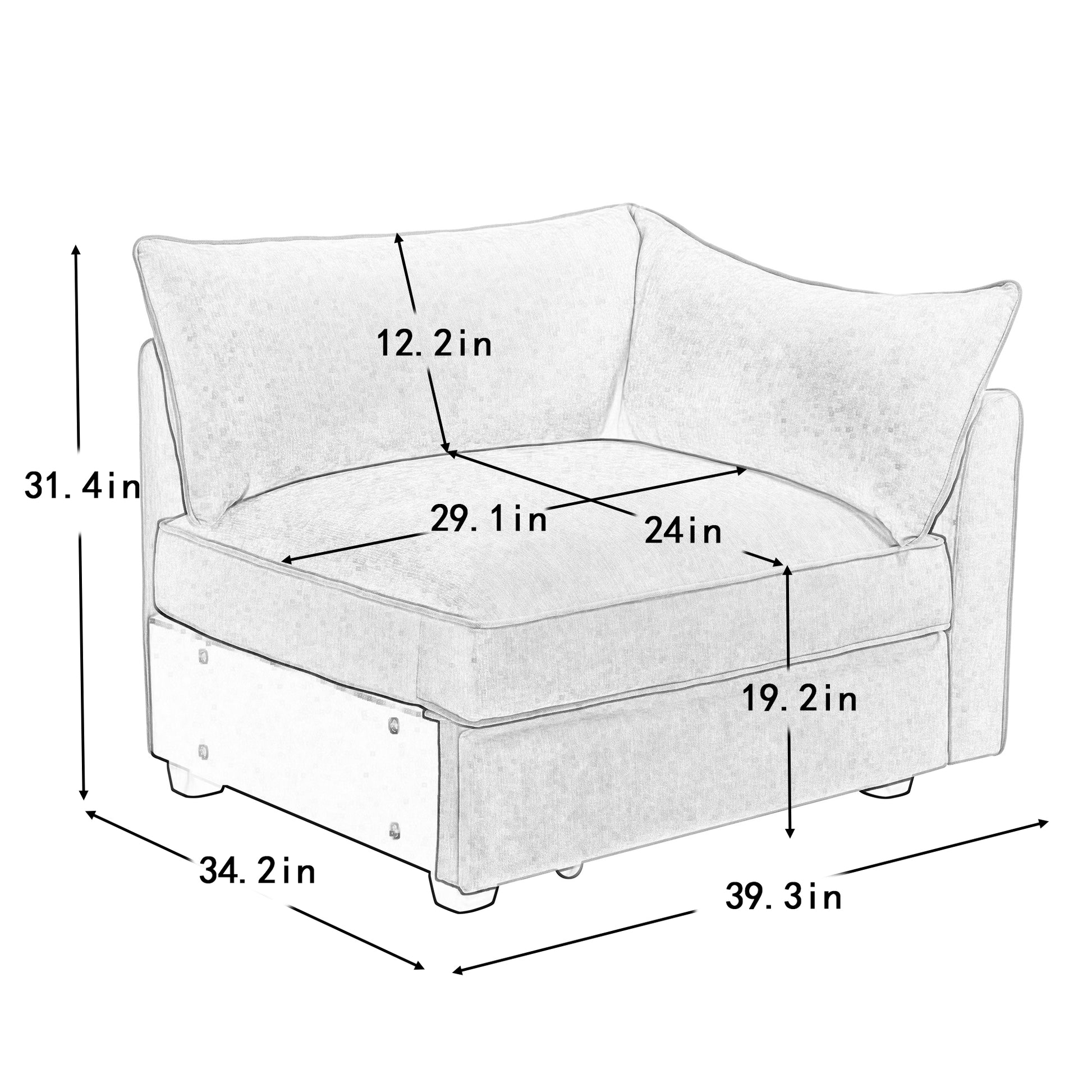 Green Chenille Sofa with Storage - 1 Seat for Living Room