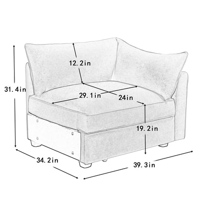 Green Chenille Sofa with Storage - 1 Seat for Living Room