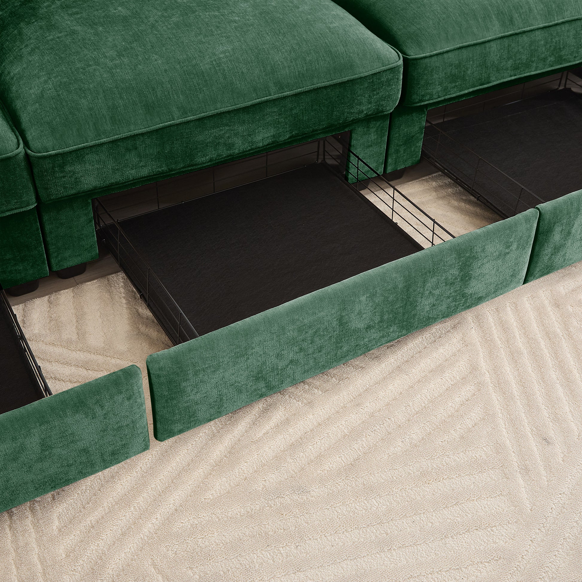 Green Chenille Sofa with Storage - 1 Seat for Living Room