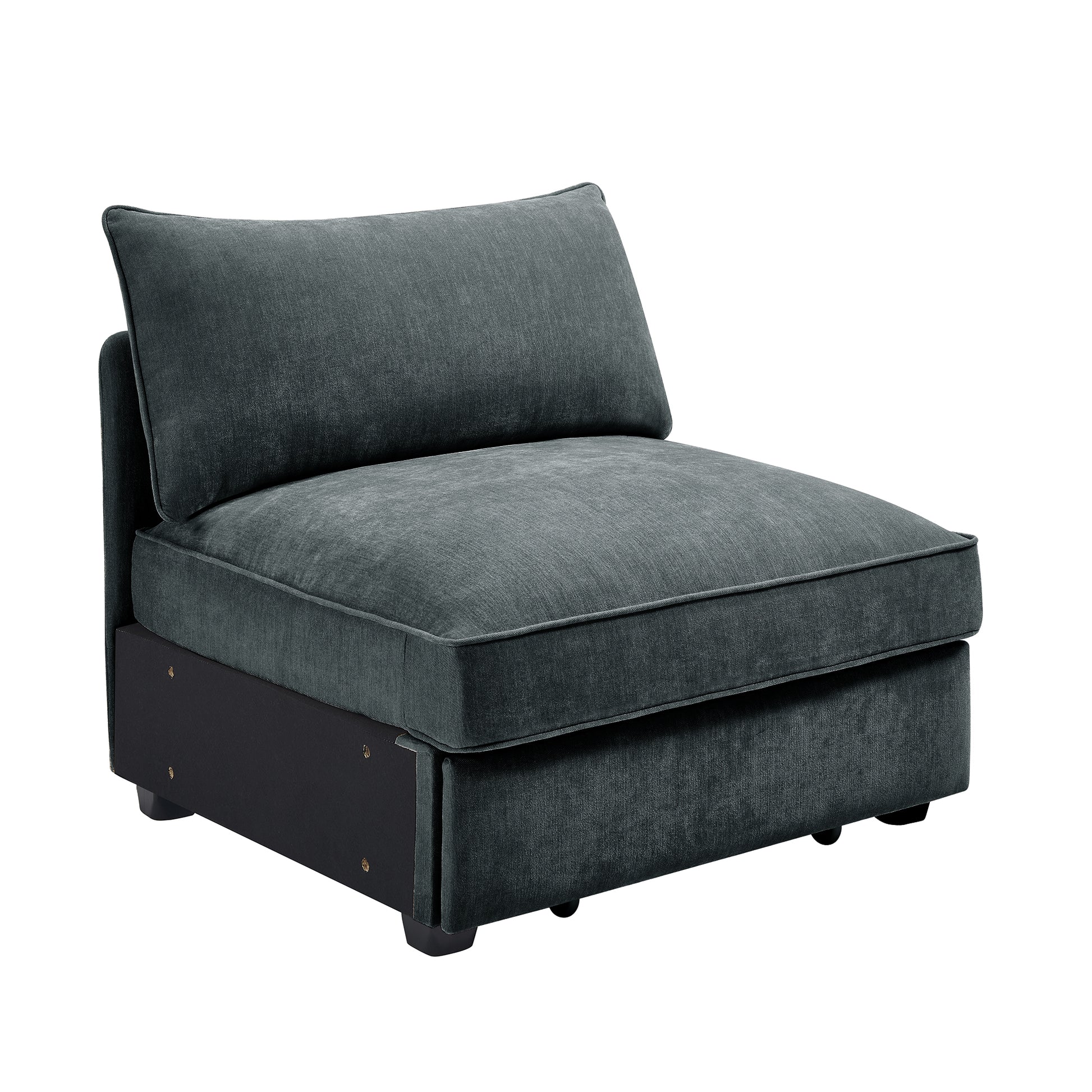 Grey Chenille Armless Sofa with Storage - 3 Seats for Living Room
