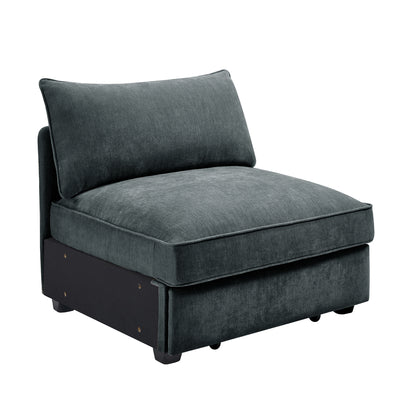 Grey Chenille Armless Sofa with Storage - 3 Seats for Living Room
