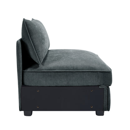 Grey Chenille Armless Sofa with Storage - 3 Seats for Living Room