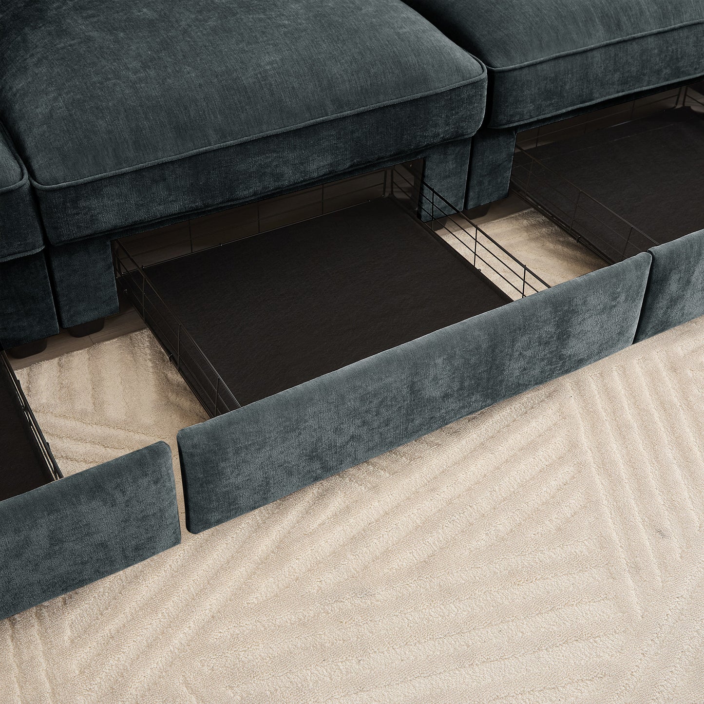 Grey Chenille Armless Sofa with Storage - 3 Seats for Living Room
