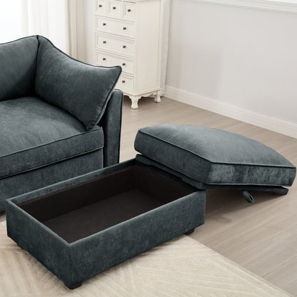 Grey Chenille Armless Sofa with Storage - 3 Seats for Living Room