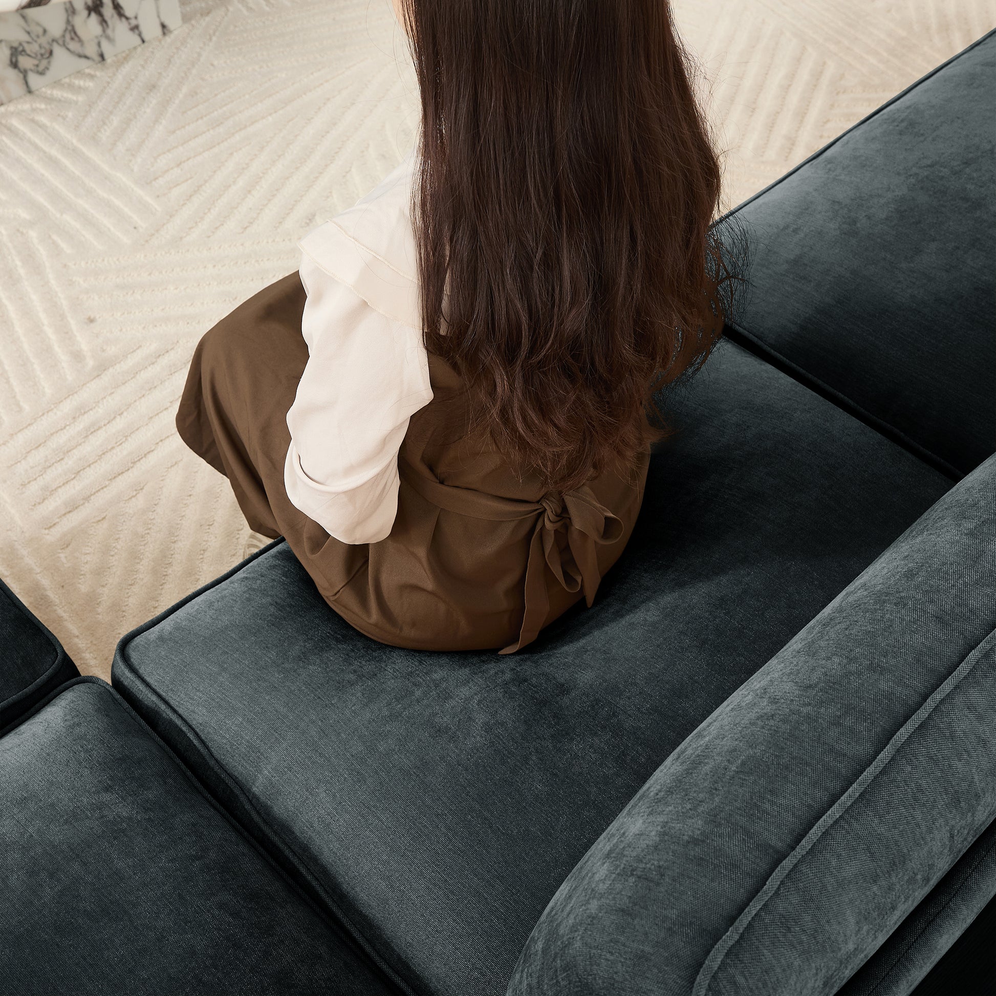 Grey Chenille Armless Sofa with Storage - 3 Seats for Living Room