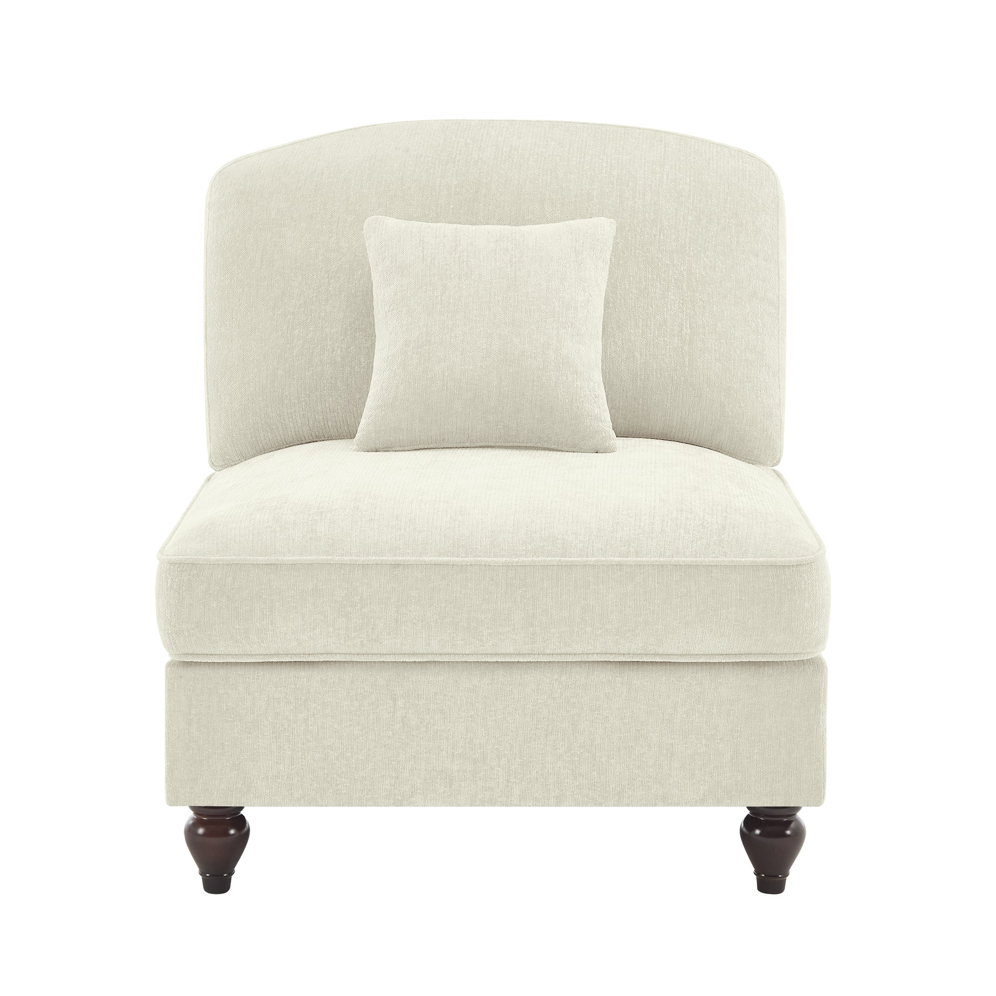 Armless Sofa Chenille W/1 Pillow -Beige+White