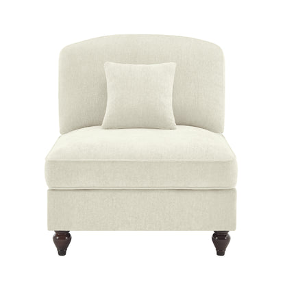 Armless Sofa Chenille W/1 Pillow -Beige+White
