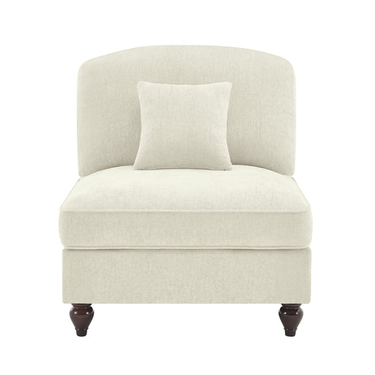 Armless Sofa Chenille W/1 Pillow -Beige+White