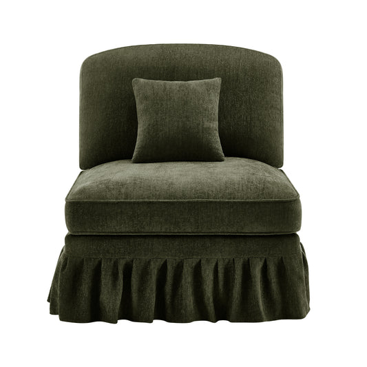 Armless Sofa Chenille W/1 Pillow -Green
